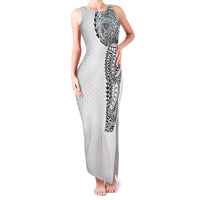 Hawaiian Traditional Tattoos Family Matching Tank Maxi Dress and Hawaiian Shirt Kakau Tribal Tropical Plant Motif White Color