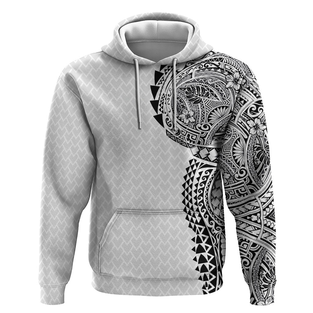 Hawaiian Traditional Tattoos Hoodie Kakau Tribal Tropical Plant Motif White Color