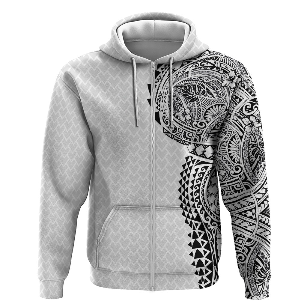 Hawaiian Traditional Tattoos Hoodie Kakau Tribal Tropical Plant Motif White Color