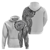 Hawaiian Traditional Tattoos Hoodie Kakau Tribal Tropical Plant Motif White Color