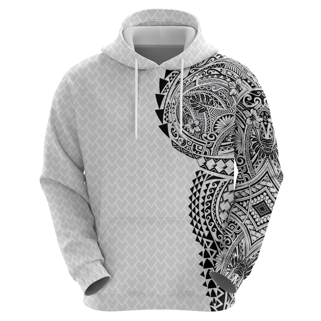 Hawaiian Traditional Tattoos Hoodie Kakau Tribal Tropical Plant Motif White Color