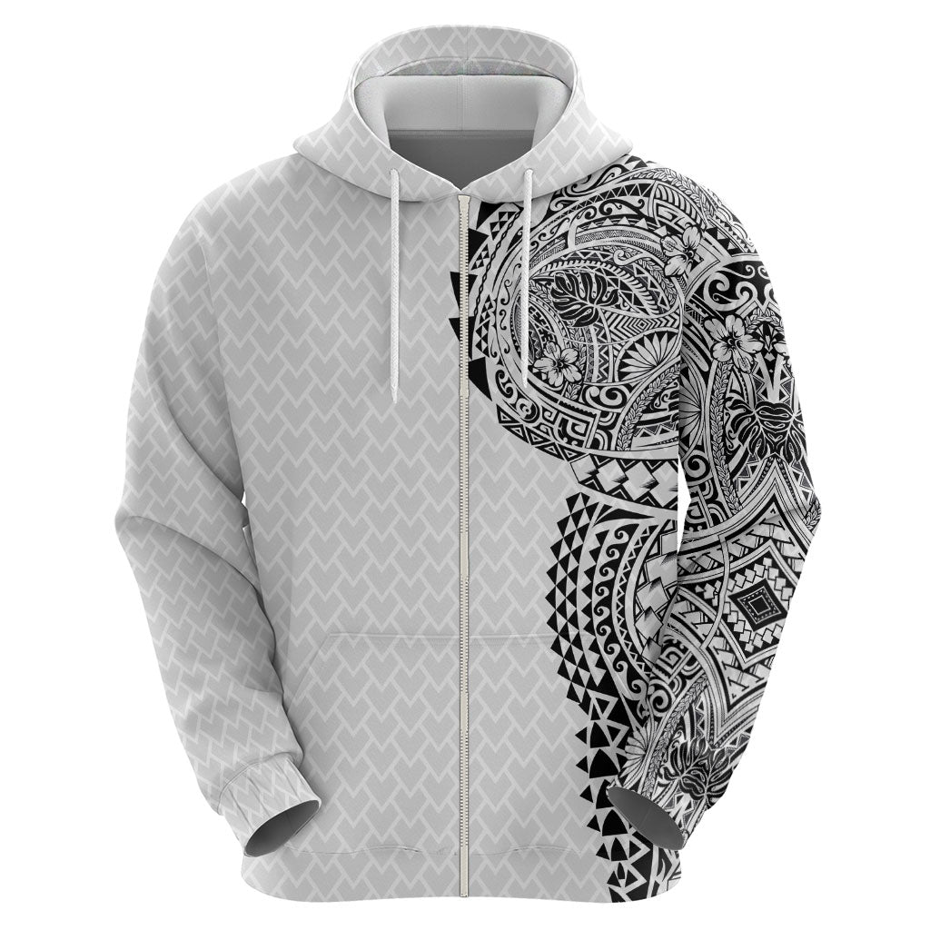 Hawaiian Traditional Tattoos Hoodie Kakau Tribal Tropical Plant Motif White Color