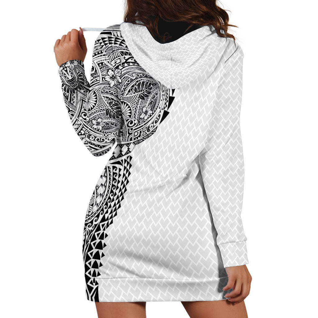 Hawaiian Traditional Tattoos Hoodie Dress Kakau Tribal Tropical Plant Motif White Color