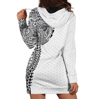 Hawaiian Traditional Tattoos Hoodie Dress Kakau Tribal Tropical Plant Motif White Color