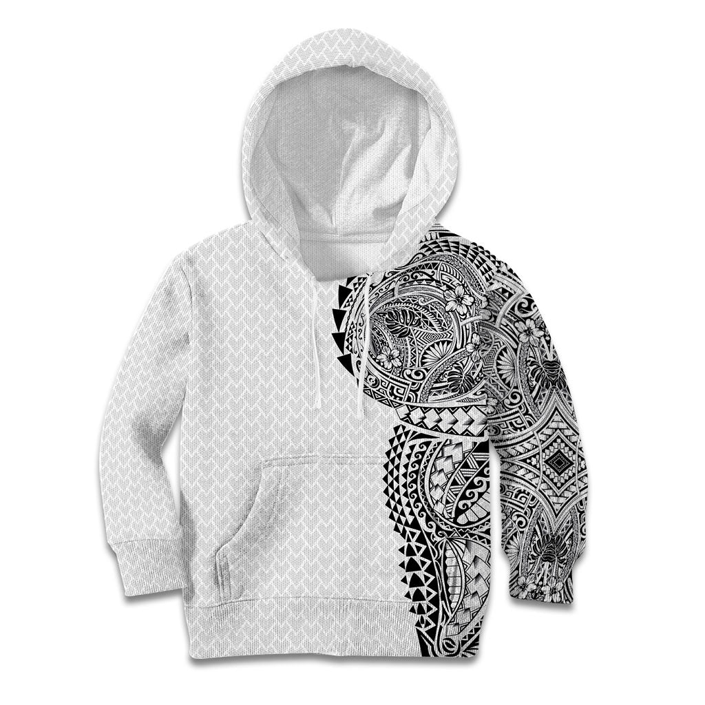 Hawaiian Traditional Tattoos Kid Hoodie Kakau Tribal Tropical Plant Motif White Color