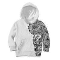 Hawaiian Traditional Tattoos Kid Hoodie Kakau Tribal Tropical Plant Motif White Color
