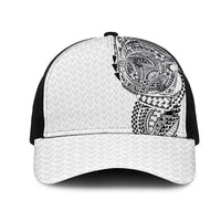 Hawaiian Traditional Tattoos Mesh Trucker Cap Kakau Tribal Tropical Plants Motif White Color LT03 One Size Black White - Polynesian Pride