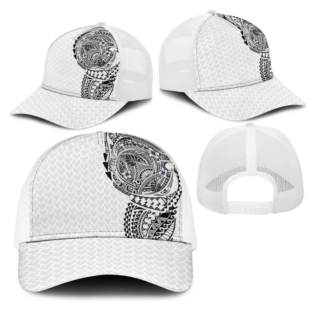 Hawaiian Traditional Tattoos Mesh Trucker Cap Kakau Tribal Tropical Plants Motif White Color LT03 - Polynesian Pride