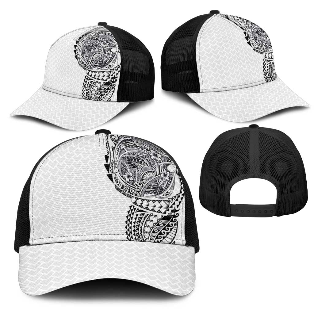 Hawaiian Traditional Tattoos Mesh Trucker Cap Kakau Tribal Tropical Plants Motif White Color LT03 - Polynesian Pride