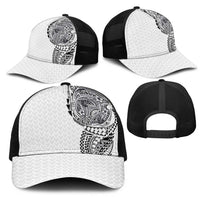 Hawaiian Traditional Tattoos Mesh Trucker Cap Kakau Tribal Tropical Plants Motif White Color LT03 - Polynesian Pride
