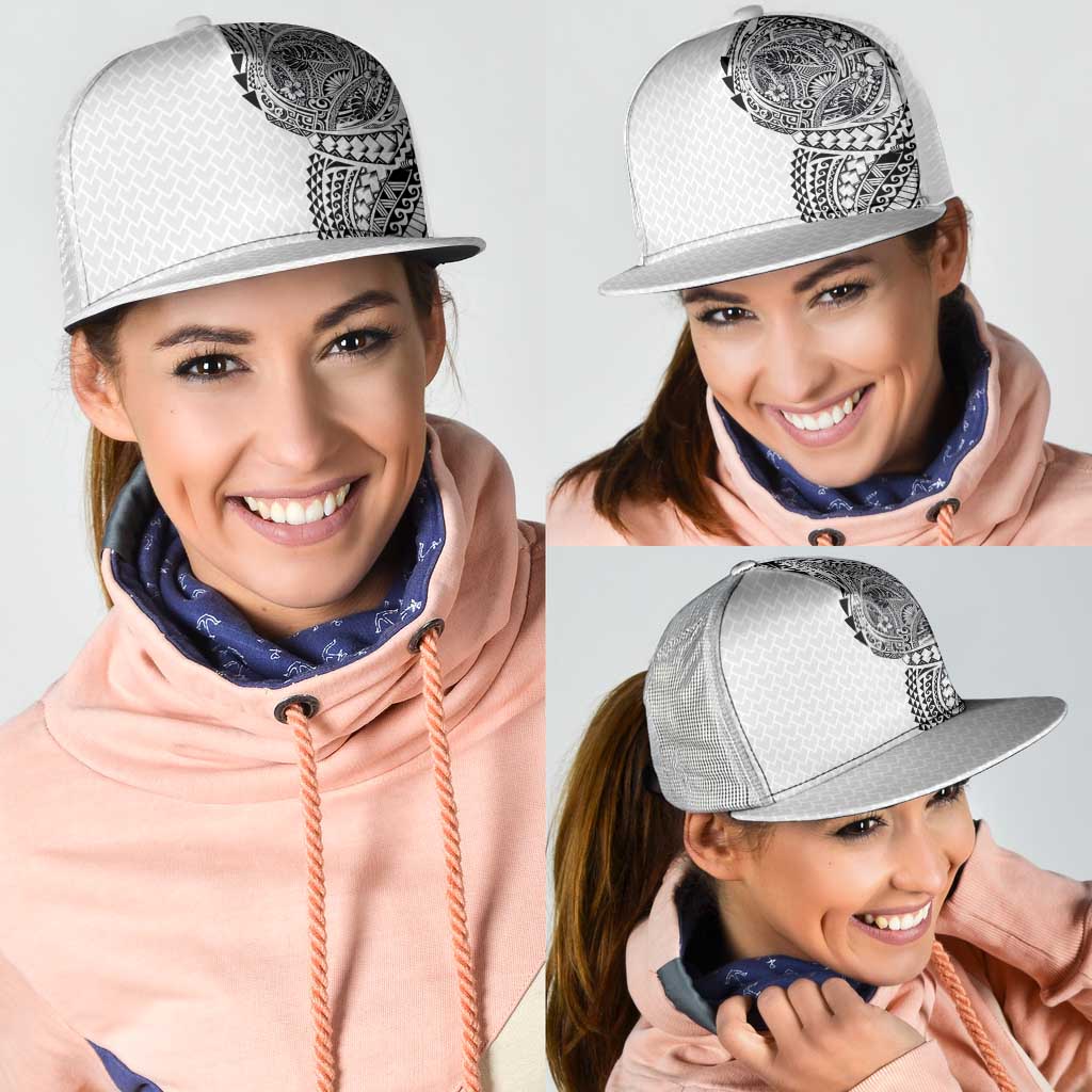 Hawaiian Traditional Tattoos Mesh Trucker Cap Kakau Tribal Tropical Plants Motif White Color LT03 - Polynesian Pride