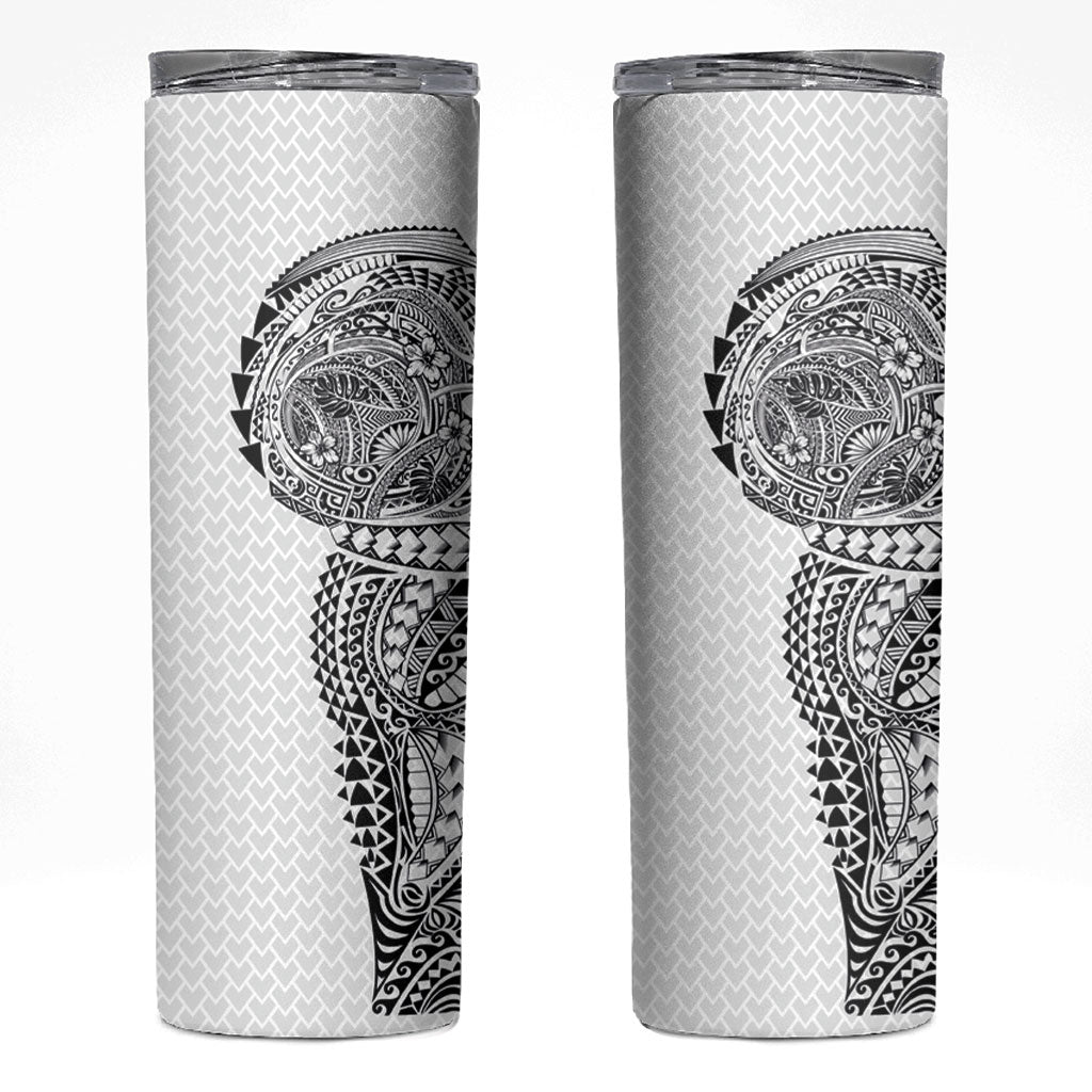 Hawaiian Traditional Tattoos Skinny Tumbler Kakau Tribal Tropical Plant Motif White Color