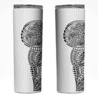 Hawaiian Traditional Tattoos Skinny Tumbler Kakau Tribal Tropical Plant Motif White Color