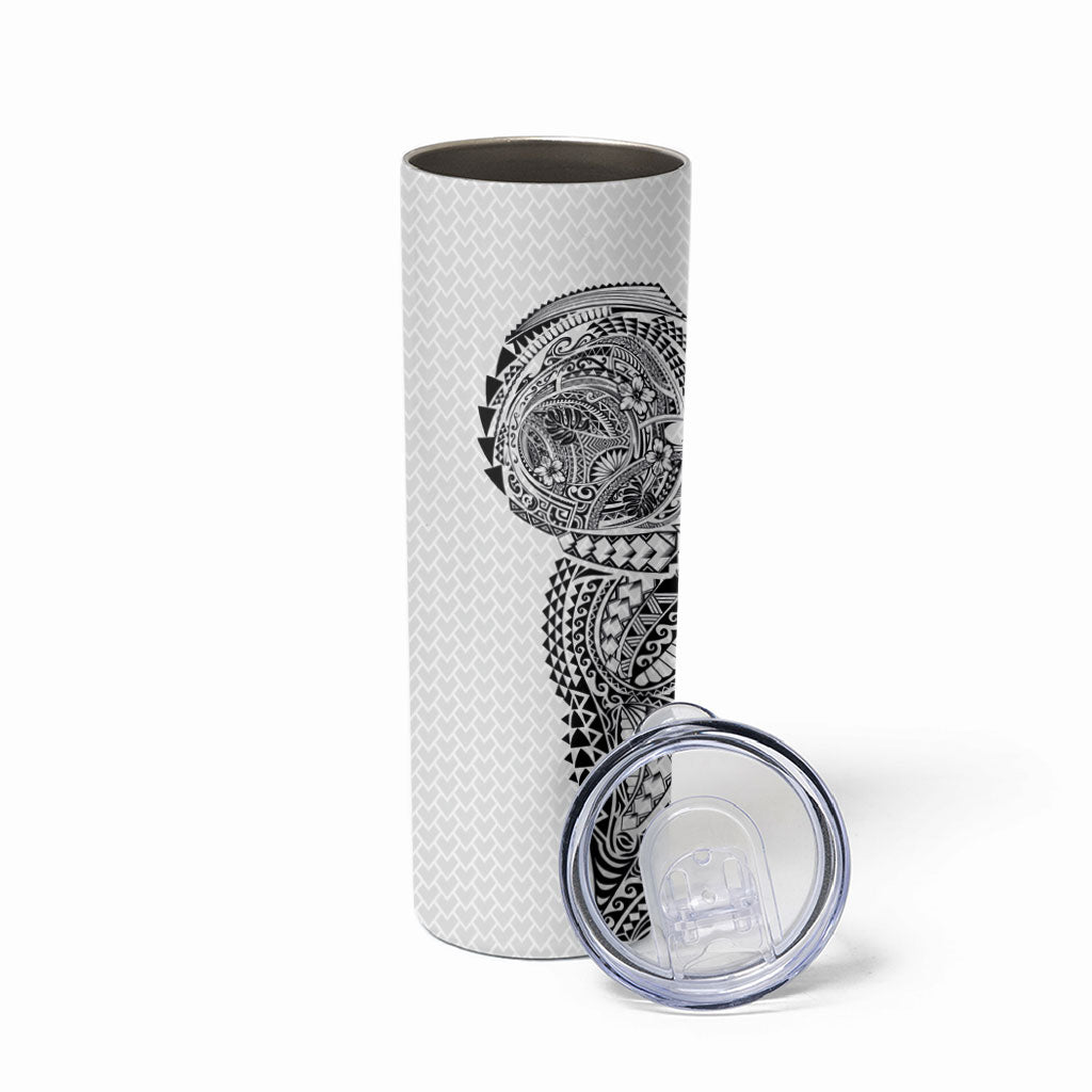 Hawaiian Traditional Tattoos Skinny Tumbler Kakau Tribal Tropical Plant Motif White Color