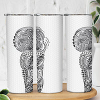 Hawaiian Traditional Tattoos Skinny Tumbler Kakau Tribal Tropical Plant Motif White Color