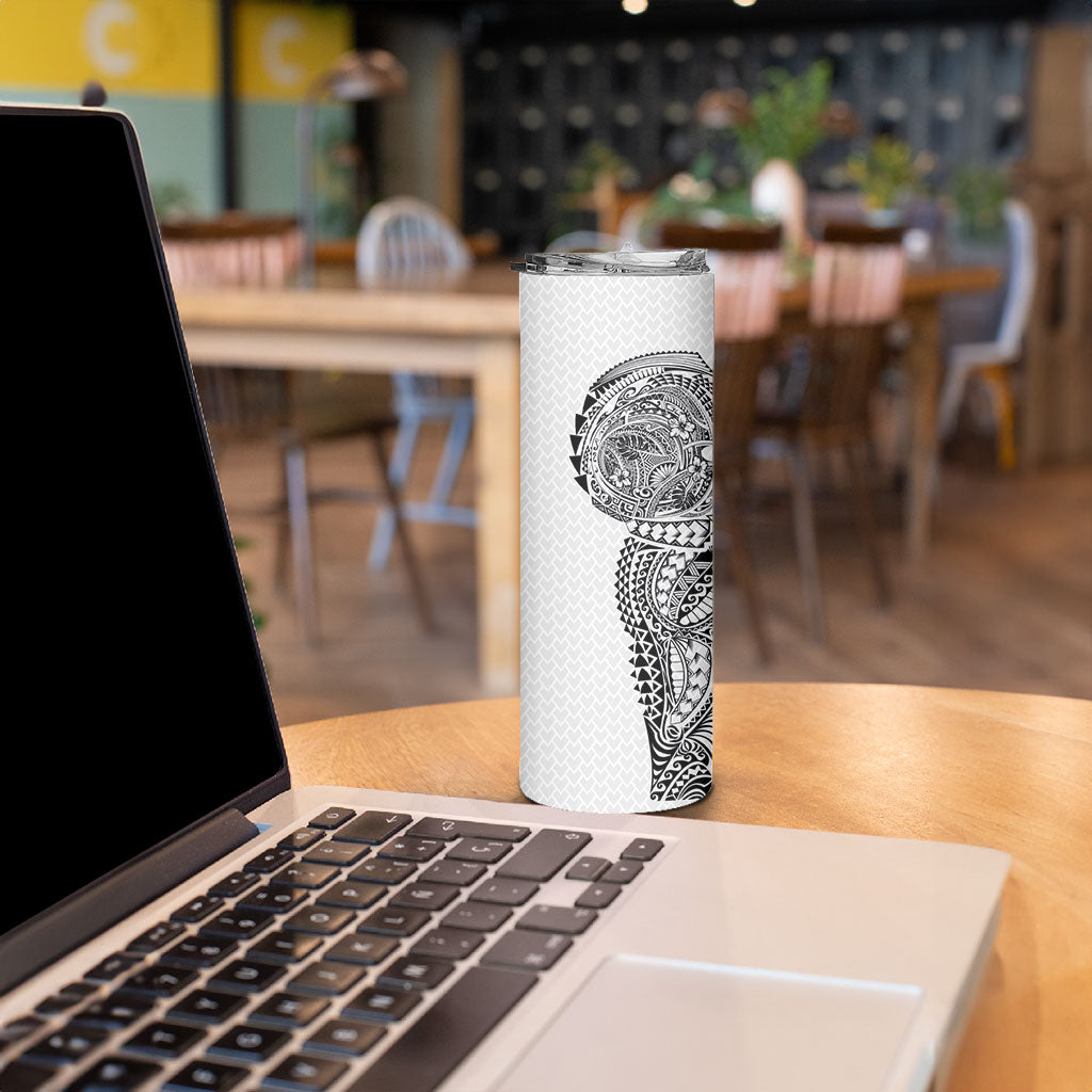 Hawaiian Traditional Tattoos Skinny Tumbler Kakau Tribal Tropical Plant Motif White Color