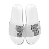 Hawaiian Traditional Tattoos Slide Sandals Kakau Tribal Tropical Plant Motif White Color