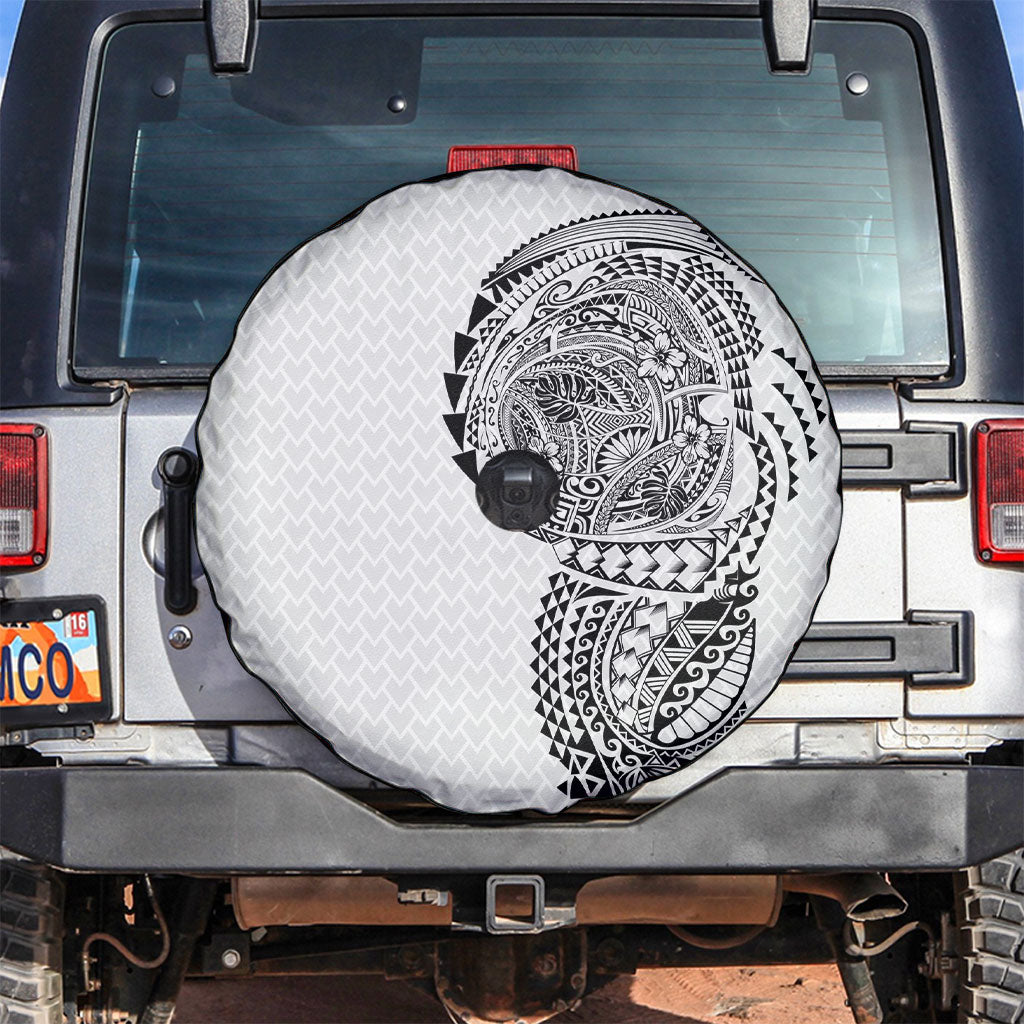 Hawaiian Traditional Tattoos Spare Tire Cover Kakau Tribal Tropical Plant Motif White Color