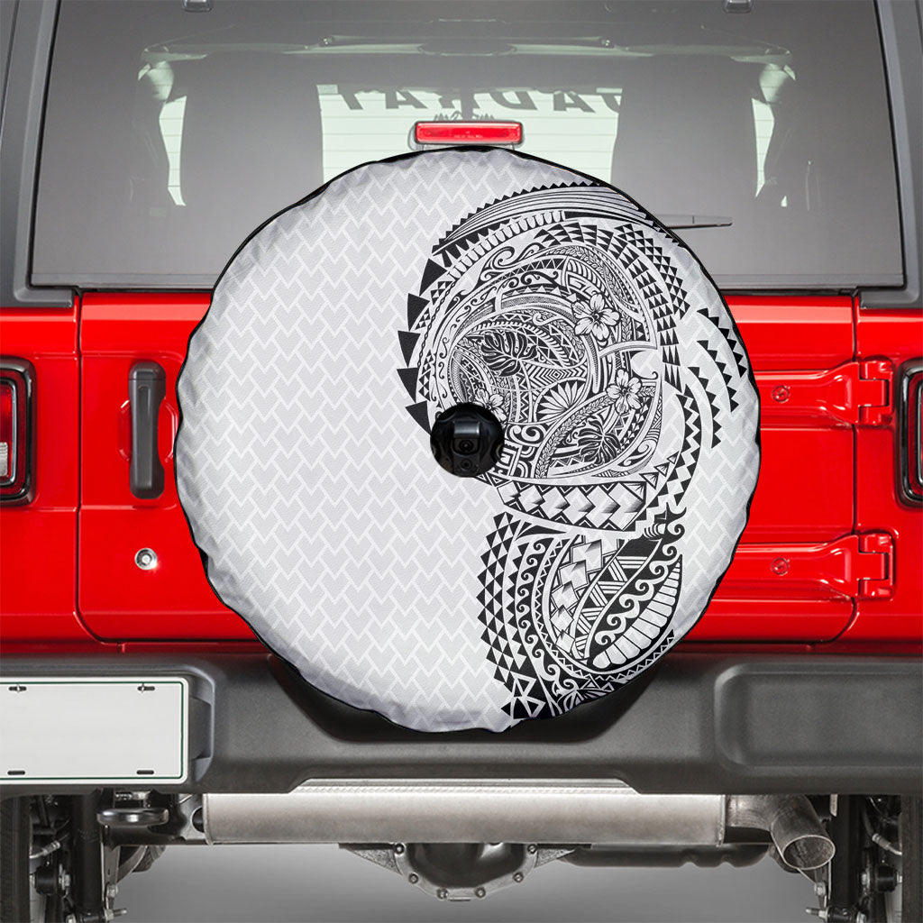 Hawaiian Traditional Tattoos Spare Tire Cover Kakau Tribal Tropical Plant Motif White Color