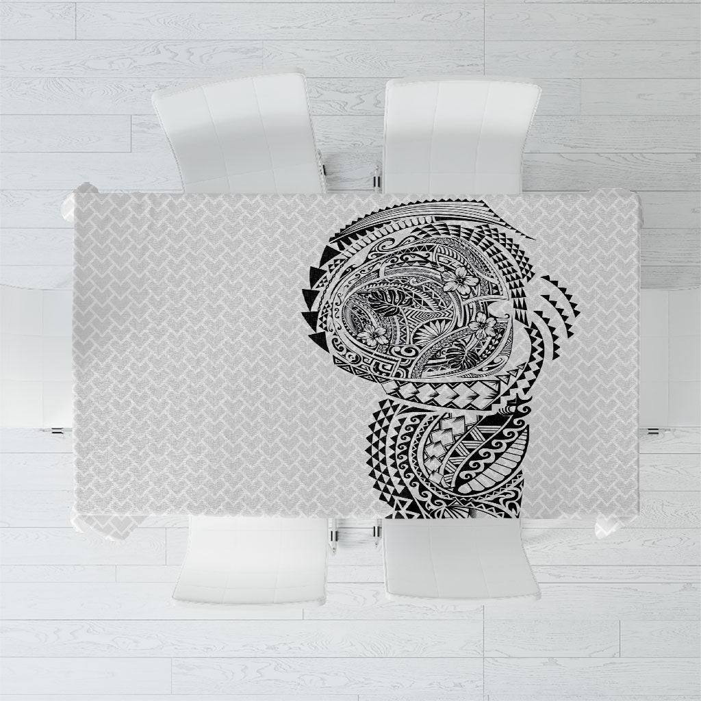 Hawaiian Traditional Tattoos Tablecloth Kakau Tribal Tropical Plant Motif White Color