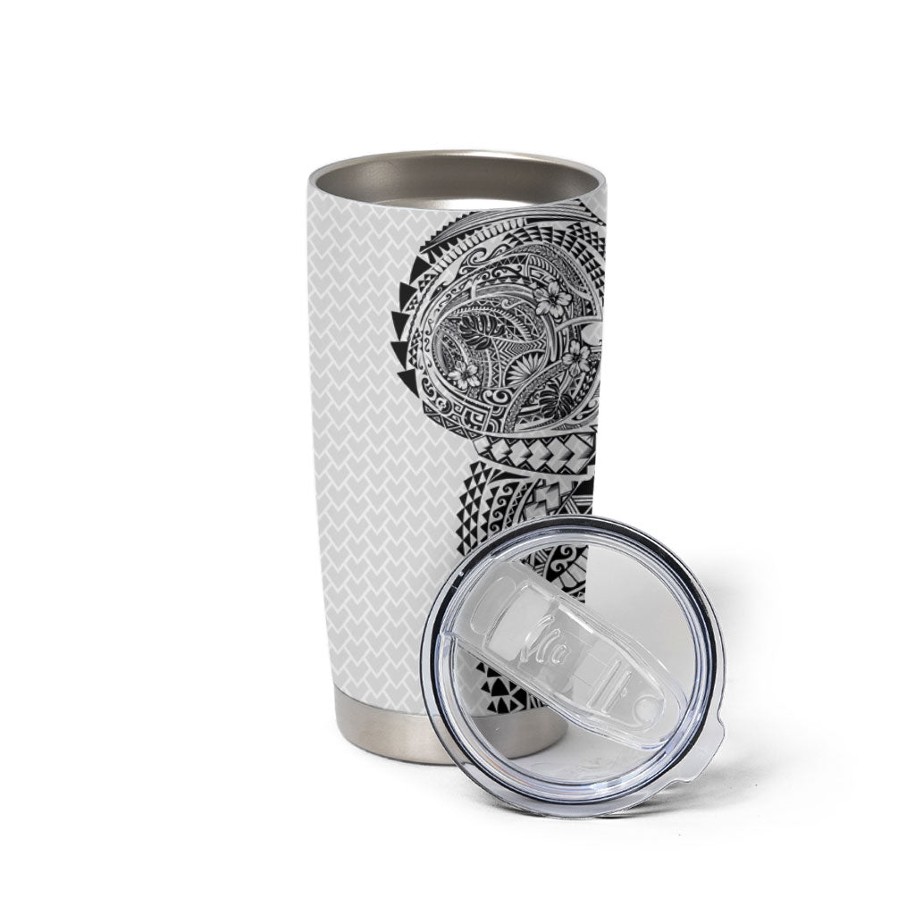 Hawaiian Traditional Tattoos Tumbler Cup Kakau Tribal Tropical Plant Motif White Color