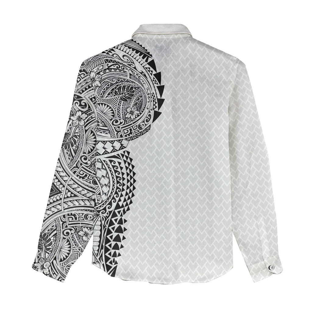 Hawaiian Traditional Tattoos Women Casual Shirt Kakau Tribal Tropical Plant Motif White Color