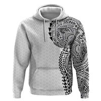 Hawaiian Traditional Tattoos Zip Hoodie Kakau Tribal Tropical Plant Motif White Color