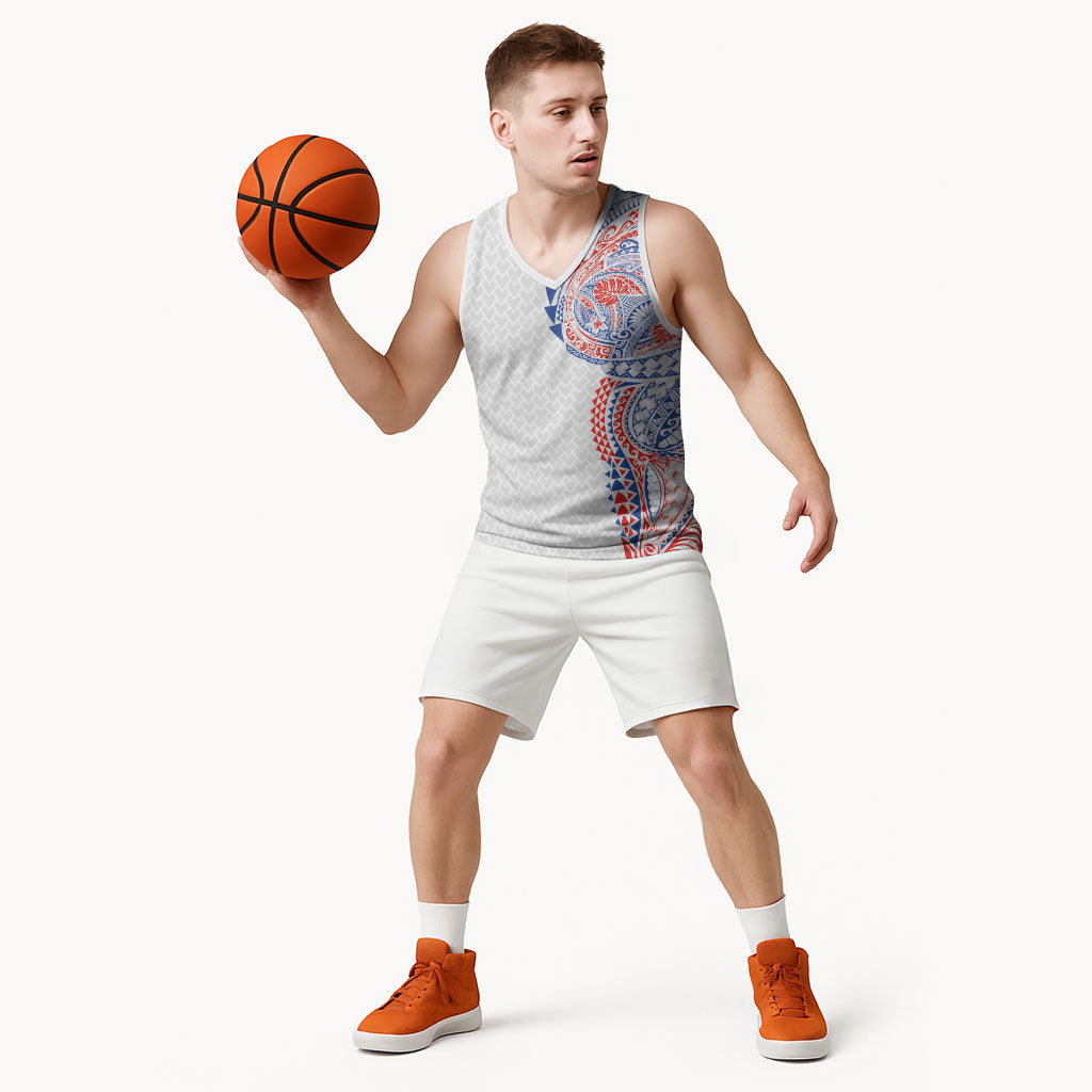 Hawaiian Traditional Tattoos Basketball Jersey Kakau Tribal Tropical Plant Motif Hawaii Flag Color Inspired
