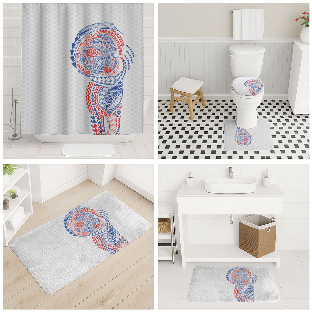 Hawaiian Traditional Tattoos Bathroom Set Kakau Tribal Tropical Plant Motif Hawaii Flag Color Inspired