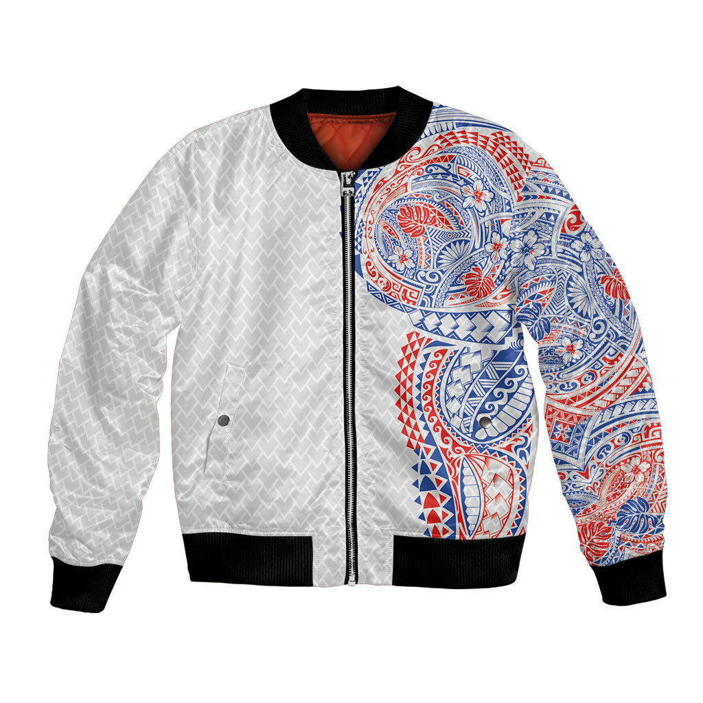 Hawaiian Traditional Tattoos Bomber Jacket Kakau Tribal Tropical Plant Motif Hawaii Flag Color Inspired