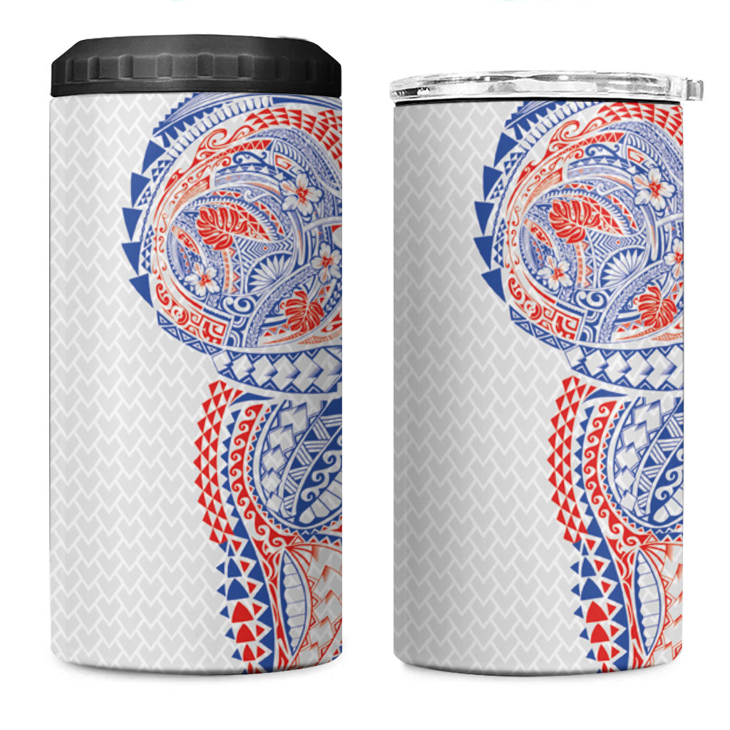 Hawaiian Traditional Tattoos 4 in 1 Can Cooler Tumbler Kakau Tribal Tropical Plant Motif Hawaii Flag Color Inspired