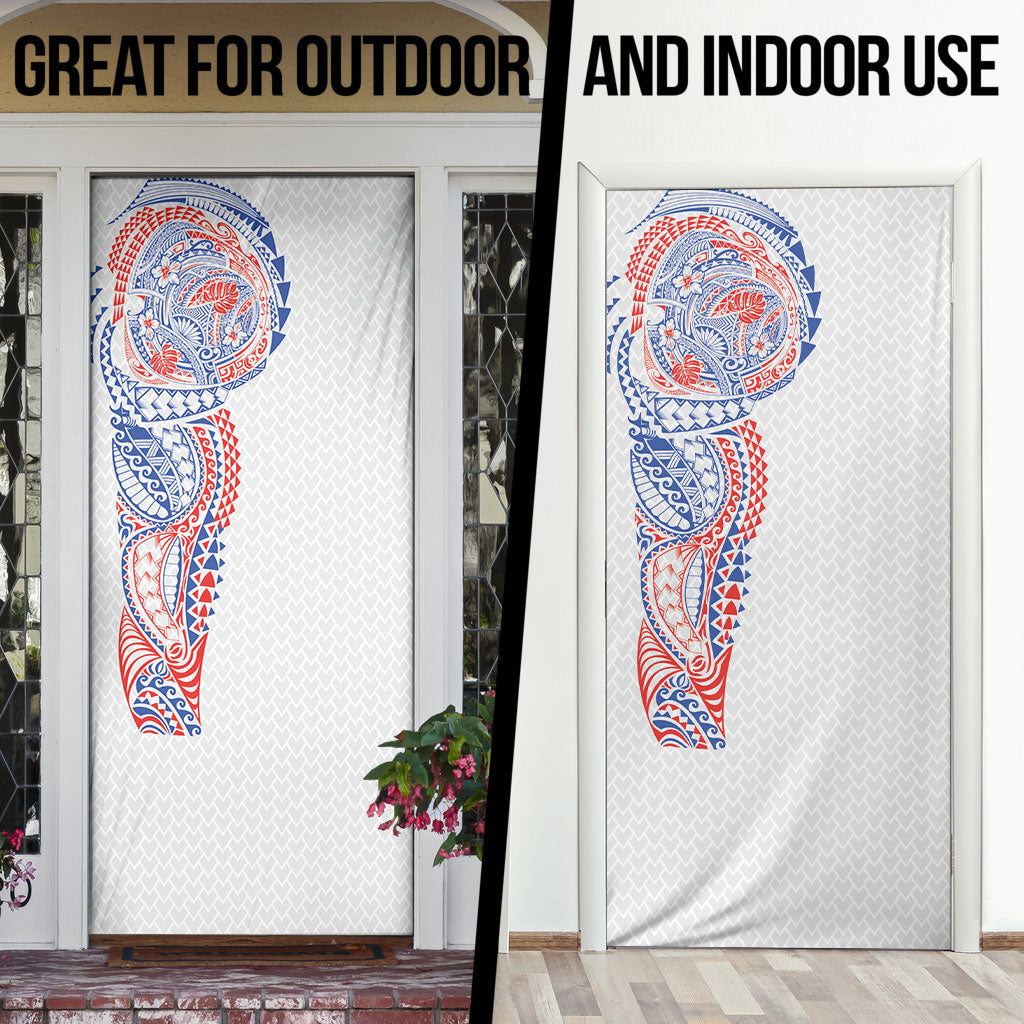Hawaiian Traditional Tattoos Door Cover Kakau Tribal Tropical Plant Motif Hawaii Flag Color Inspired