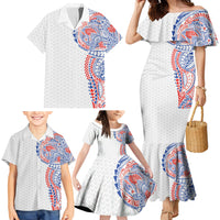Hawaiian Traditional Tattoos Family Matching Mermaid Dress and Hawaiian Shirt Kakau Tribal Tropical Plant Motif Hawaii Flag Color Inspired