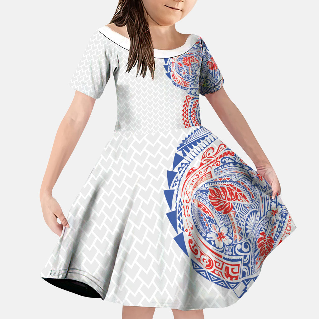 Hawaiian Traditional Tattoos Family Matching Off Shoulder Maxi Dress and Hawaiian Shirt Kakau Tribal Tropical Plant Motif Hawaii Flag Color Inspired
