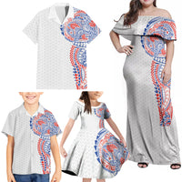 Hawaiian Traditional Tattoos Family Matching Off Shoulder Maxi Dress and Hawaiian Shirt Kakau Tribal Tropical Plant Motif Hawaii Flag Color Inspired