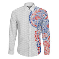 Hawaiian Traditional Tattoos Family Matching Off Shoulder Maxi Dress and Hawaiian Shirt Kakau Tribal Tropical Plant Motif Hawaii Flag Color Inspired