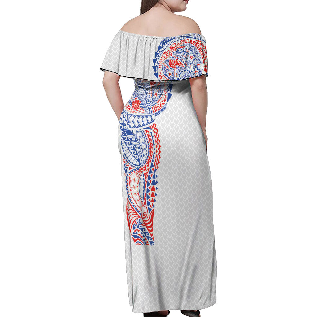 Hawaiian Traditional Tattoos Family Matching Off Shoulder Maxi Dress and Hawaiian Shirt Kakau Tribal Tropical Plant Motif Hawaii Flag Color Inspired