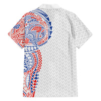 Hawaiian Traditional Tattoos Family Matching Off Shoulder Short Dress and Hawaiian Shirt Kakau Tribal Tropical Plant Motif Hawaii Flag Color Inspired