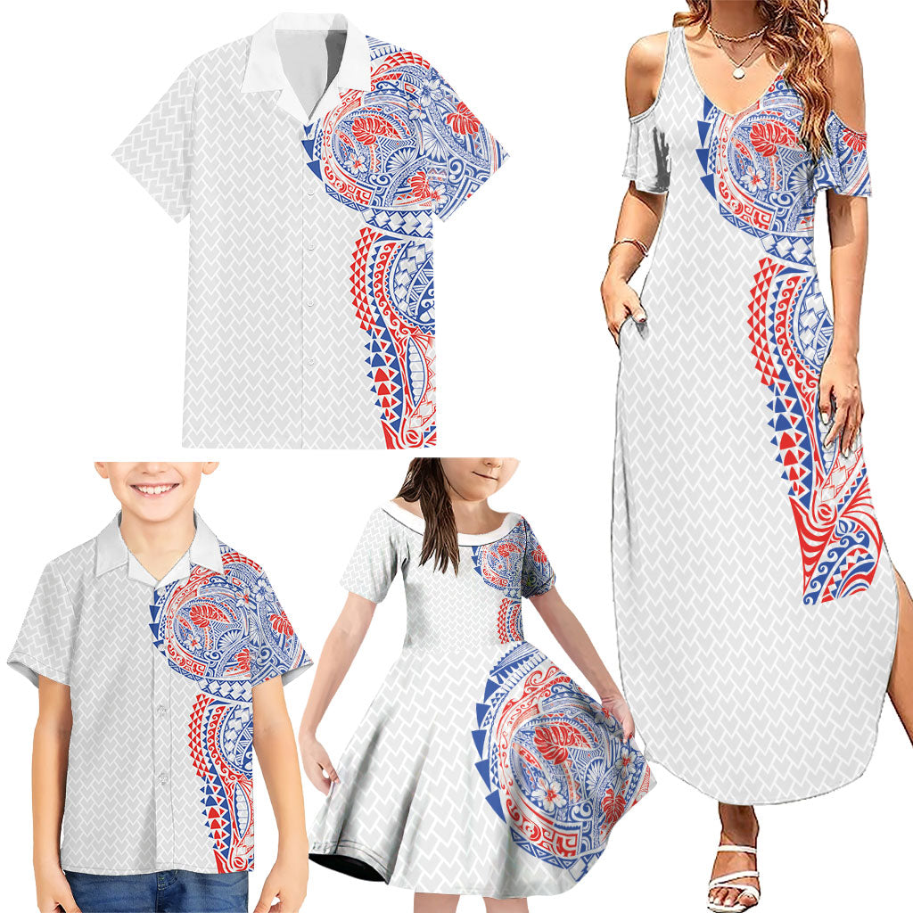 Hawaiian Traditional Tattoos Family Matching Summer Maxi Dress and Hawaiian Shirt Kakau Tribal Tropical Plant Motif Hawaii Flag Color Inspired