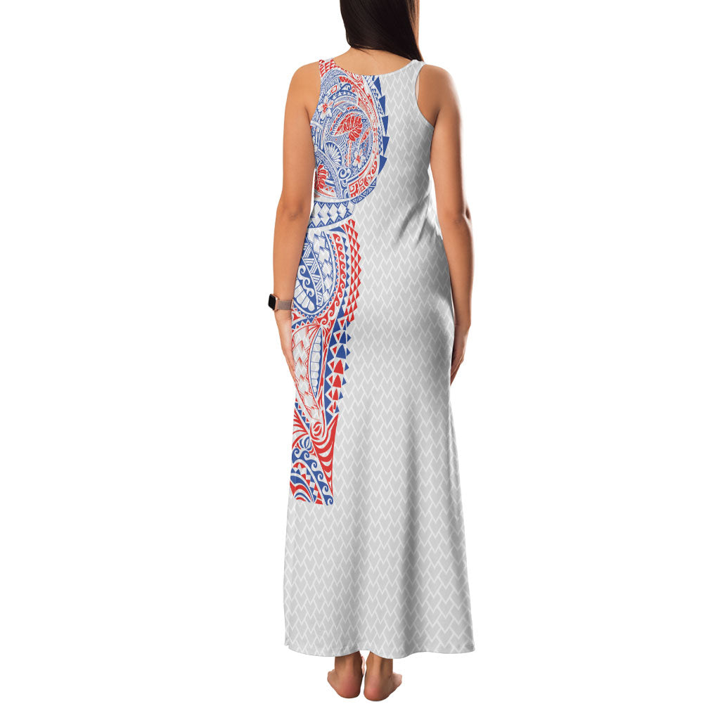 Hawaiian Traditional Tattoos Family Matching Tank Maxi Dress and Hawaiian Shirt Kakau Tribal Tropical Plant Motif Hawaii Flag Color Inspired