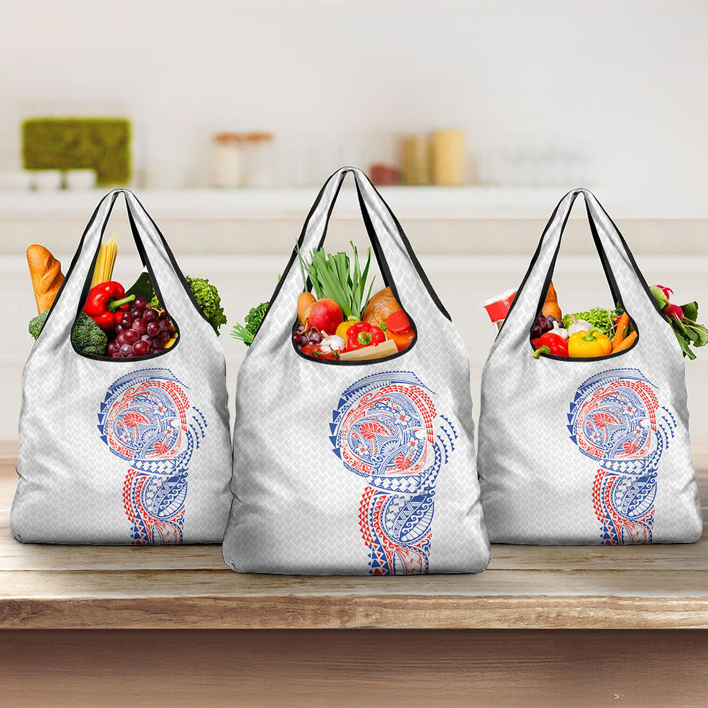 Hawaiian Traditional Tattoos Grocery Bag Kakau Tribal Tropical Plant Motif Hawaii Flag Color Inspired