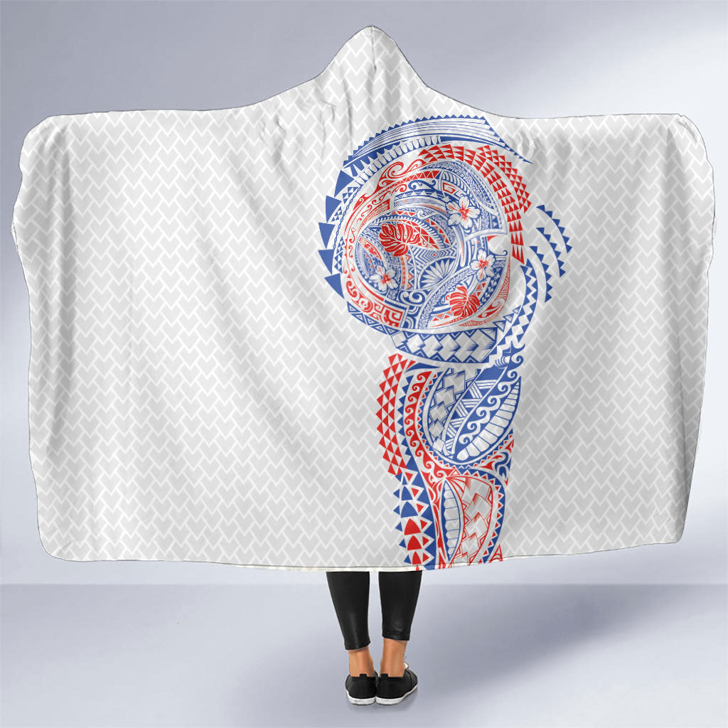 Hawaiian Traditional Tattoos Hooded Blanket Kakau Tribal Tropical Plant Motif Hawaii Flag Color Inspired