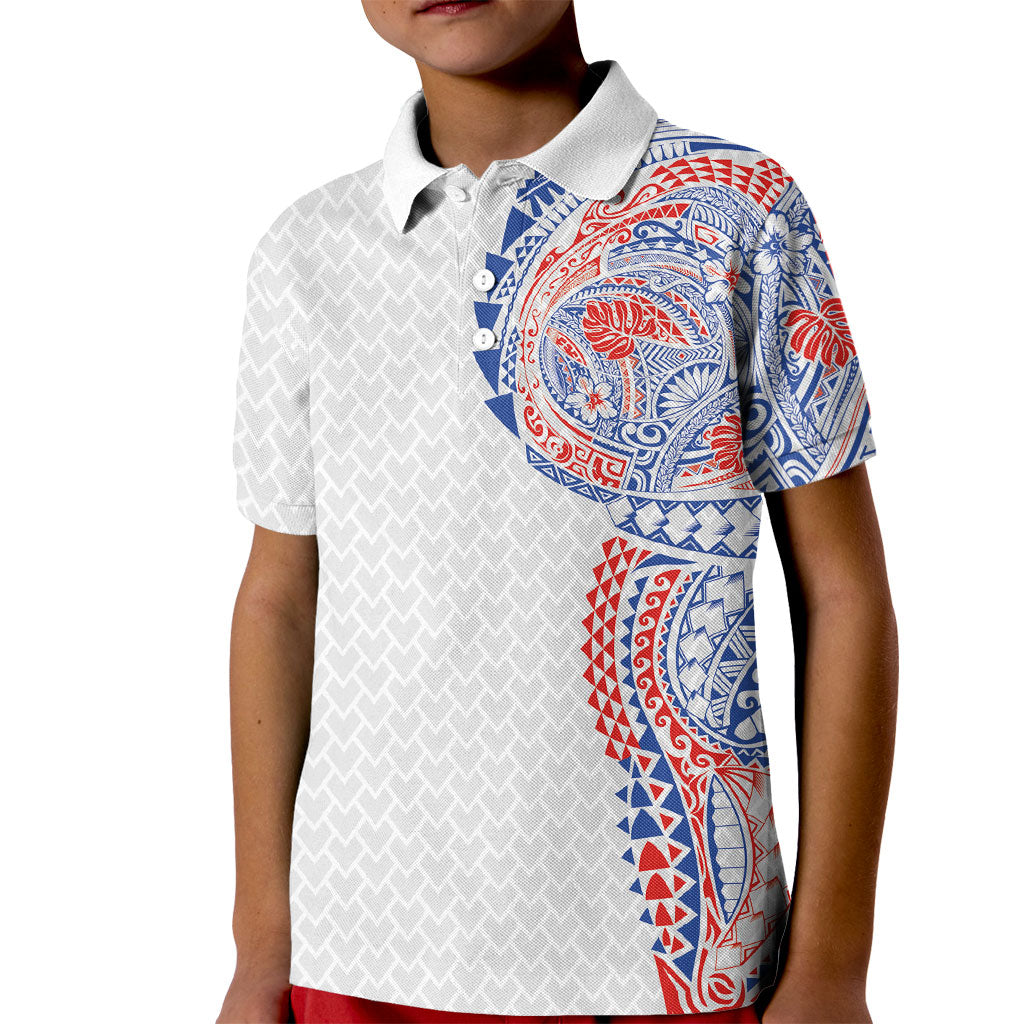 Hawaiian Traditional Tattoos Kid Polo Shirt Kakau Tribal Tropical Plant Motif Hawaii Flag Color Inspired