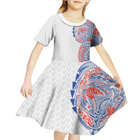 Hawaiian Traditional Tattoos Kid Short Sleeve Dress Kakau Tribal Tropical Plant Motif Hawaii Flag Color Inspired