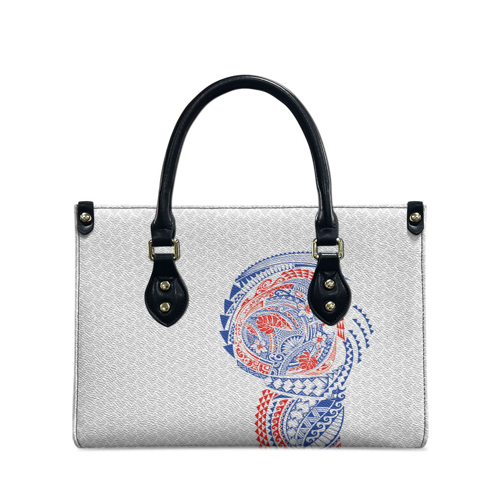Hawaiian Traditional Tattoos Leather Bag Kakau Tribal Tropical Plant Motif Hawaii Flag Color Inspired