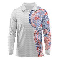 Hawaiian Traditional Tattoos Long Sleeve Polo Shirt Kakau Tribal Tropical Plant Motif Hawaii Flag Color Inspired