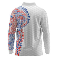 Hawaiian Traditional Tattoos Long Sleeve Polo Shirt Kakau Tribal Tropical Plant Motif Hawaii Flag Color Inspired