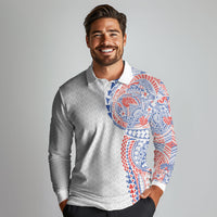 Hawaiian Traditional Tattoos Long Sleeve Polo Shirt Kakau Tribal Tropical Plant Motif Hawaii Flag Color Inspired