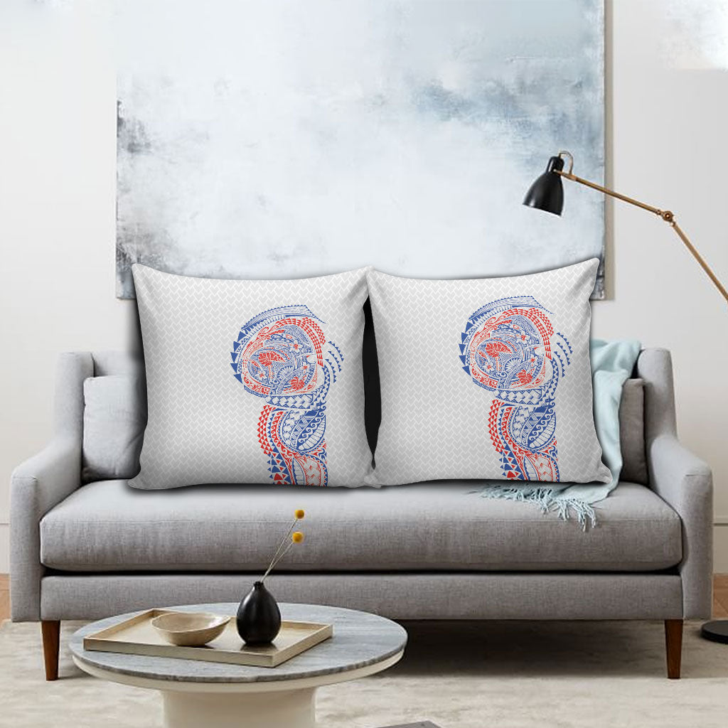Hawaiian Traditional Tattoos Pillow Cover Kakau Tribal Tropical Plant Motif Hawaii Flag Color Inspired