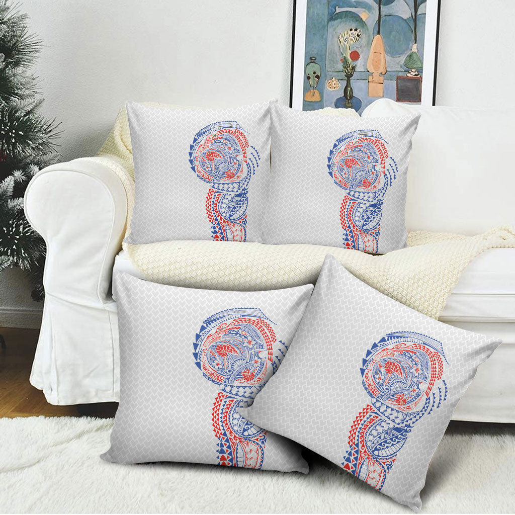 Hawaiian Traditional Tattoos Pillow Cover Kakau Tribal Tropical Plant Motif Hawaii Flag Color Inspired
